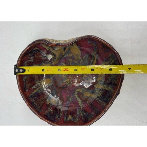 Artisan Gourd Impression Bowl Pottery Trinket Dish Signed ‘91 Heart Shaped - Picture 7 of 8
